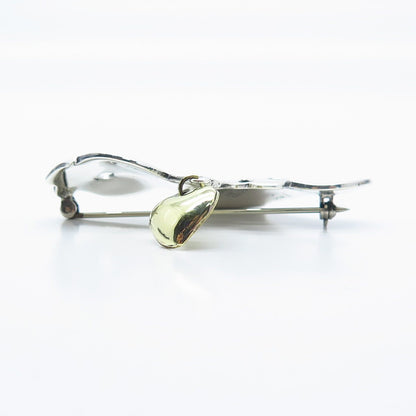 925 Sterling Silver 2-Tone Vintage Mexico Mouse & Heart Pin Brooch