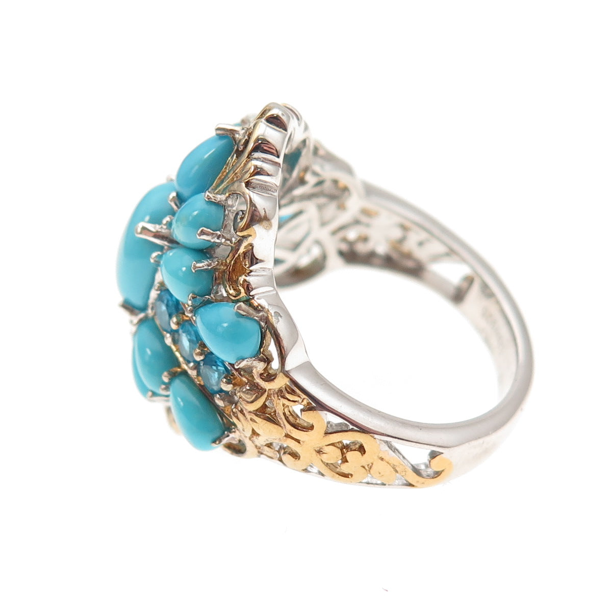 D'Joy Sterling Silver 2-Tone Real Sleeping Beauty Turquoise Apatite Ring Size 8
