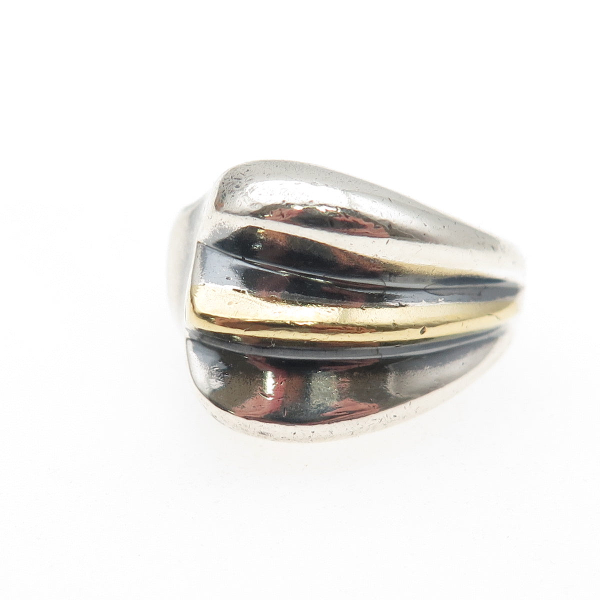 925 Sterling Silver 2-Tone Vintage Mexico Modernist Oxidized Ring Size 8.75