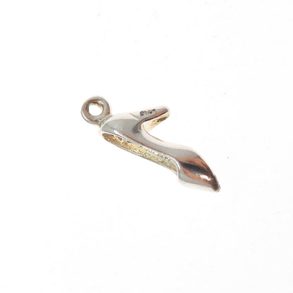 925 Sterling Silver Vintage High Heel Shoe Minimalist 3D Charm Pendant