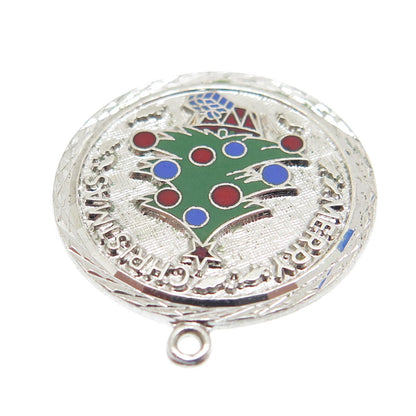 GRIFFITH & SONS CO 925 Sterling Silver Vintage Enamel Christmas Tree Pendant