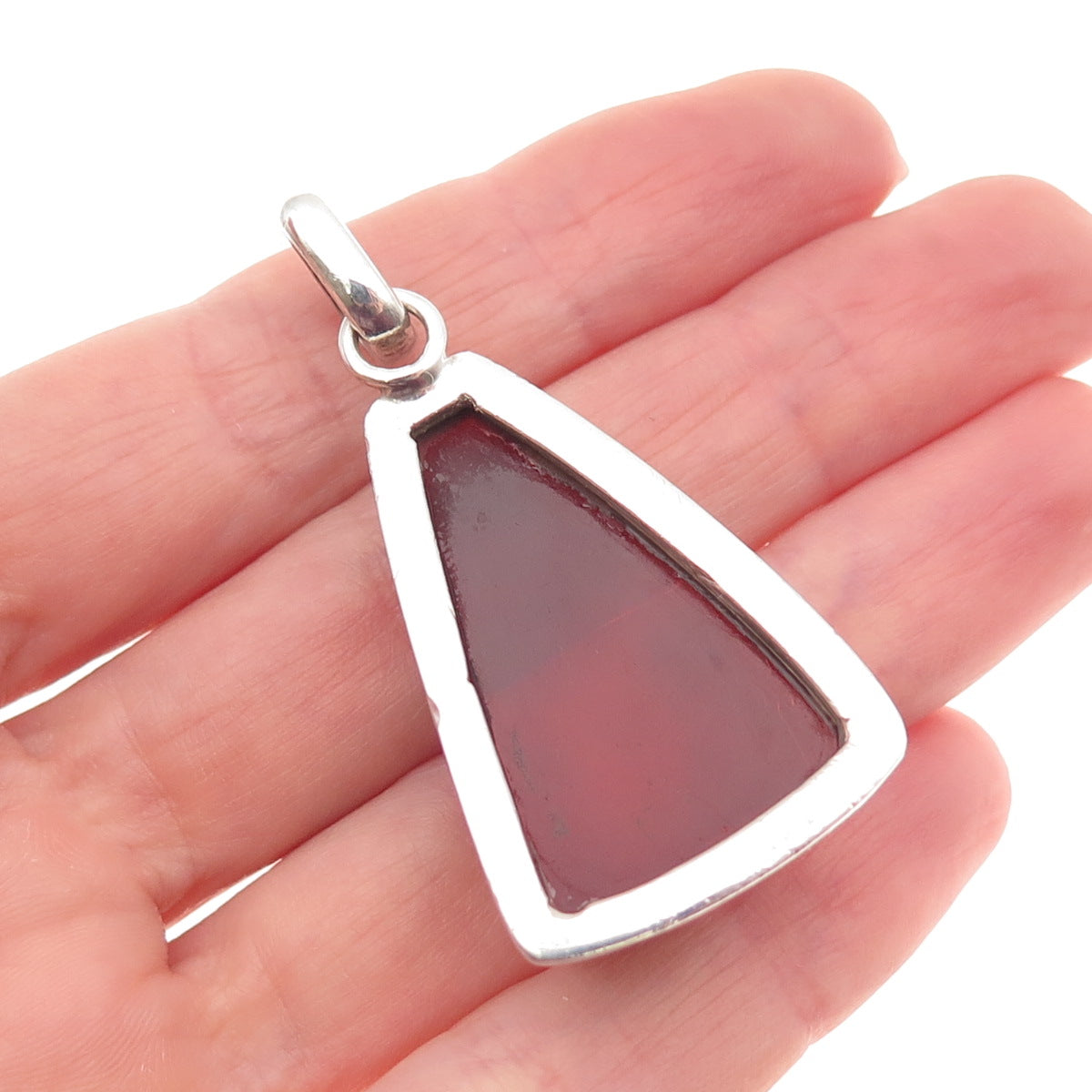 925 Sterling Silver Vintage Real Amber Modernist Pendant