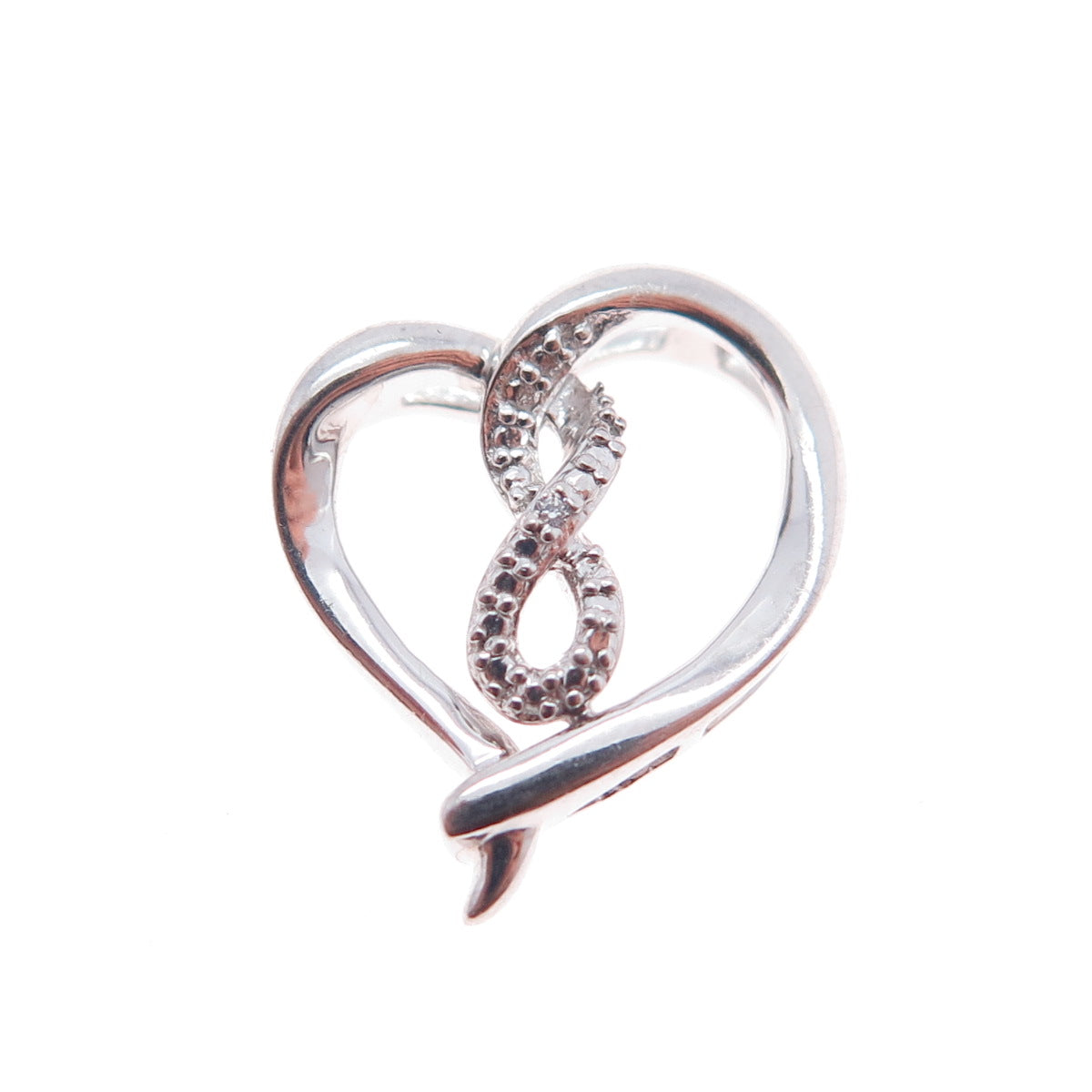 SAI 925 Sterling Silver Round-Cut C Z Infinity Heart Mini Slide Charm Pendant
