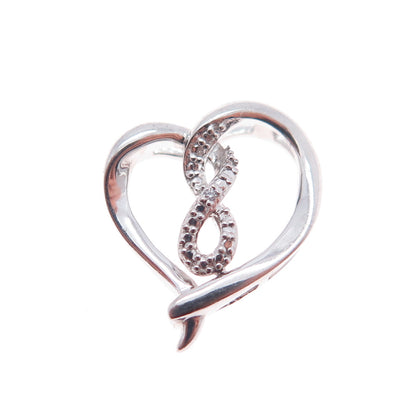 SAI 925 Sterling Silver Round-Cut C Z Infinity Heart Mini Slide Charm Pendant