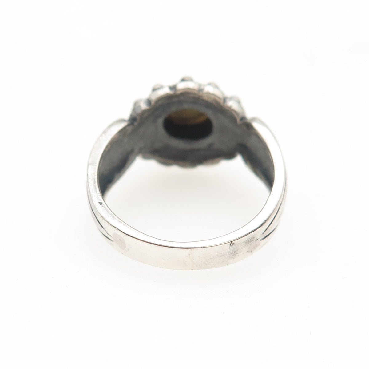 925 Sterling Silver Vintage Real Abalone Shell Modernist Oxidized Ring Size 6.25