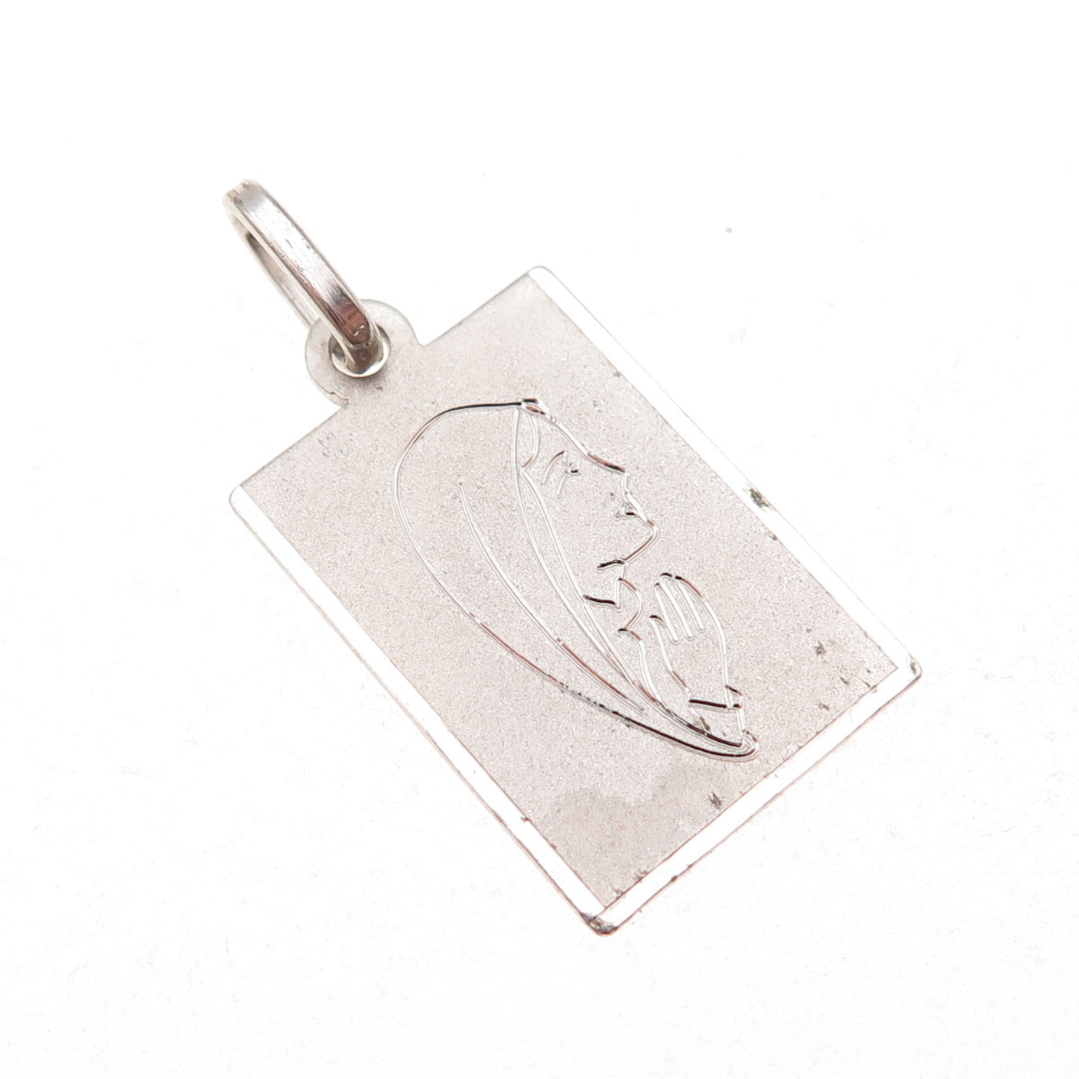 800 Silver Vintage Italy Engraved St. Mary Religious Charm Pendant