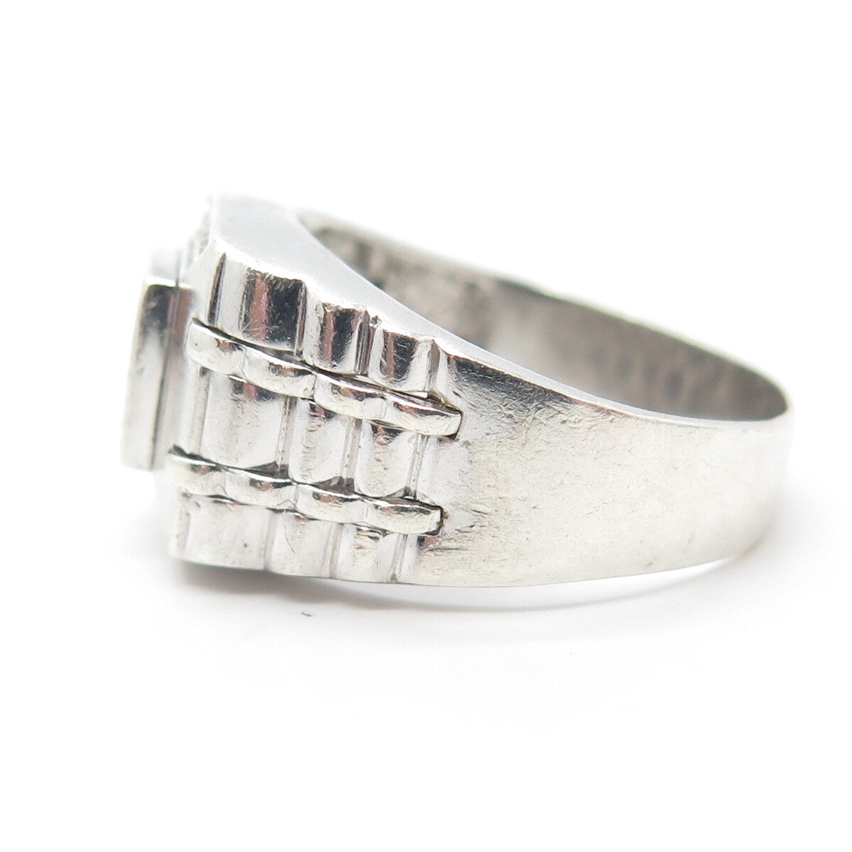 925 Sterling Silver Pave C Z Ribbed Ring Size 11.5