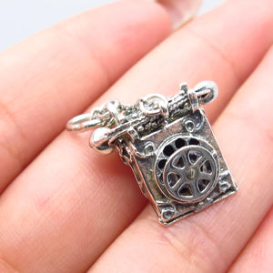 925 Sterling Silver Vintage Jewelart Retro Rotary Phone Movable Charm Pendant