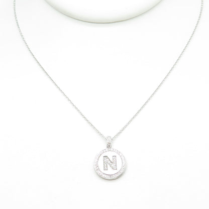 925 Sterling Silver C Z Letter "N" Initial Cable Chain Necklace 16"