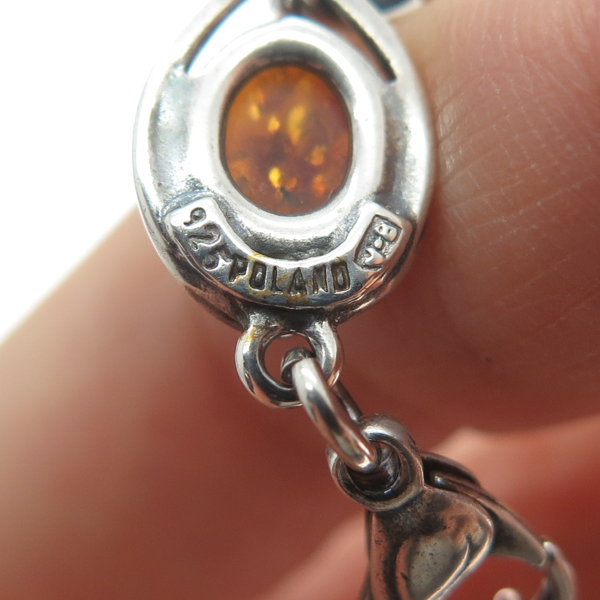 VALERIO V-8 Sterling Silver Vintage Poland Amber Modernist Floral Bracelet 6.75"