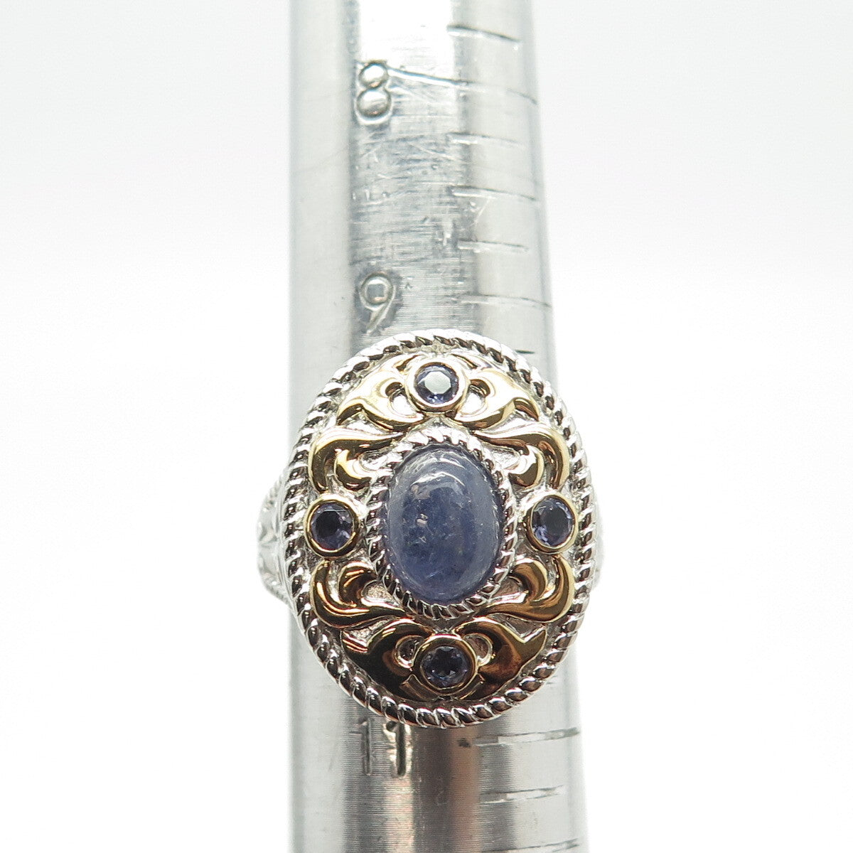 925 Sterling Silver 2-Tone Michelle Albala Real Tanzanite Ornate Ring Size 10.25