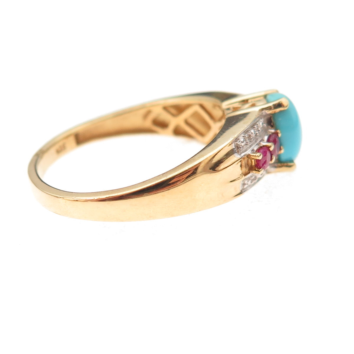 Chuck Clemency Sterling Silver Gold Plated Real Turquoise & Ruby Ring Size 8.25