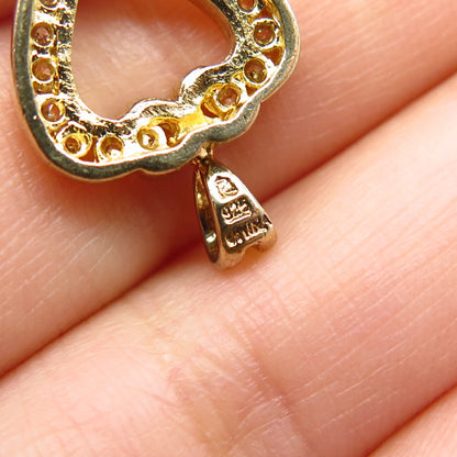 925 Sterling Silver Gold Plate C Z Open Heart Pendant
