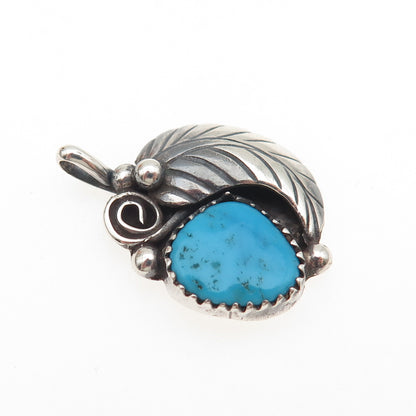 Lee McCray Navajo Old Pawn 925 Sterling Silver Vintage Turquoise Feather Pendant