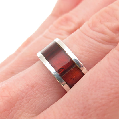 Zac Karen 925 Sterling Silver Vintage Real Amber Modernist Band Ring Size 8.25