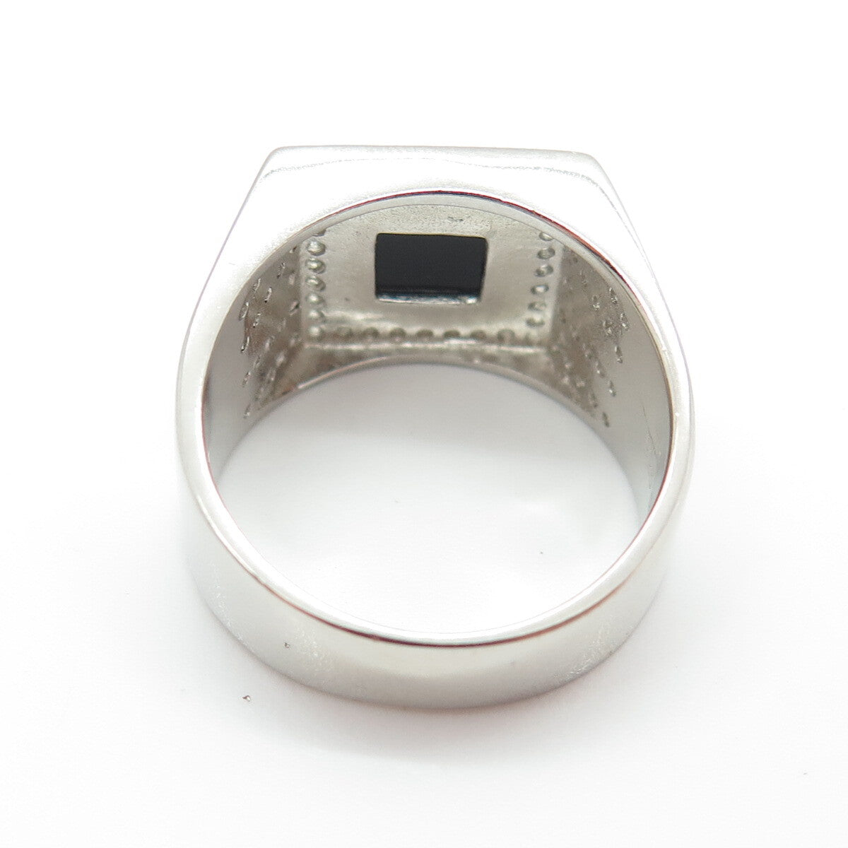 925 Sterling Silver Real Black Onyx & Round-Cut C Z Ring Size 9.25