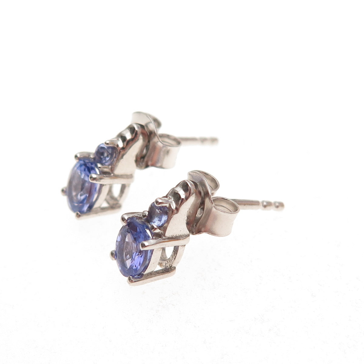 Chuck Clemency 925 Sterling Silver Real Oval & Round-Cut Tanzanite Stud Earrings