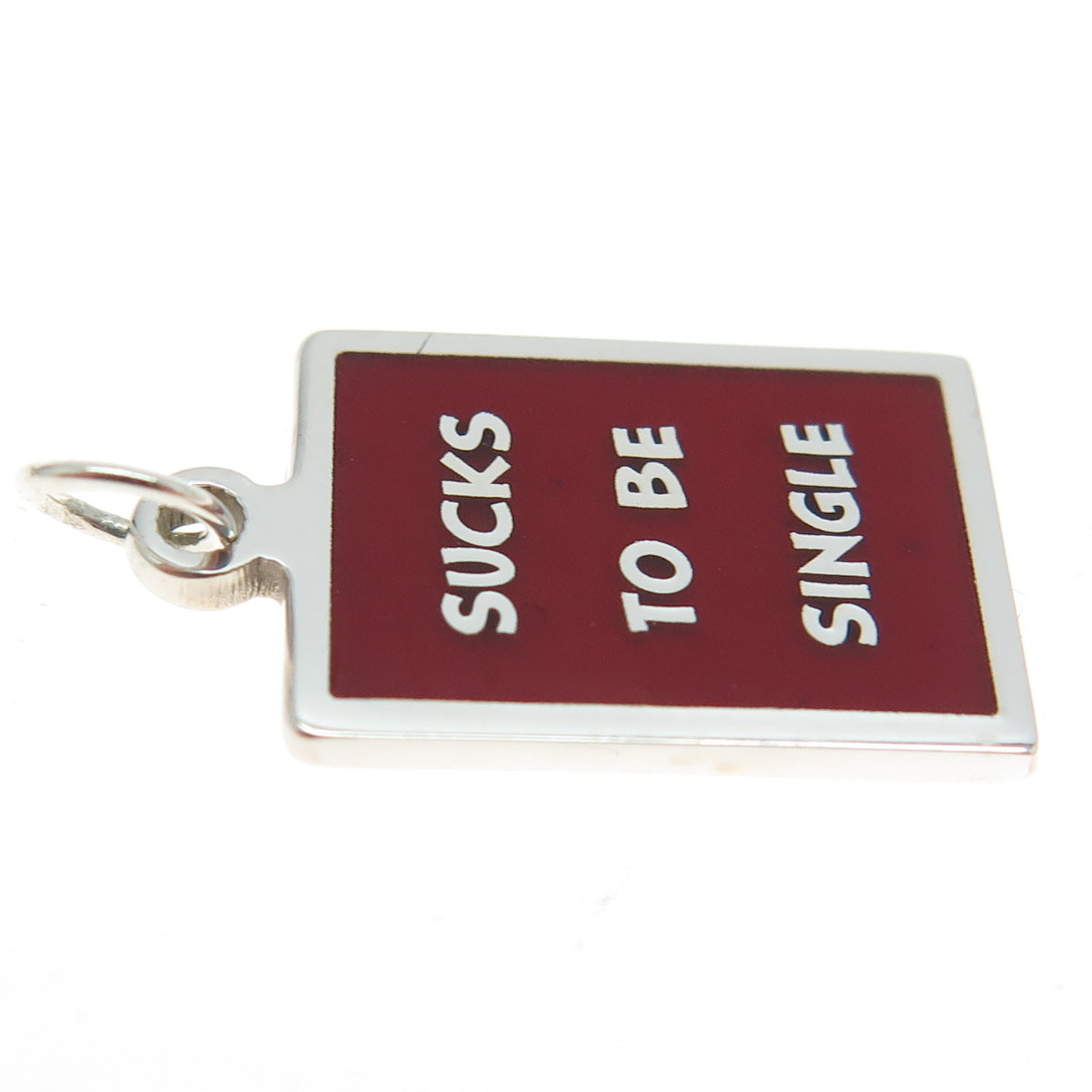 925 Sterling Silver Red Enamel "Sucks To Be Single" Minimalist Charm Pendant