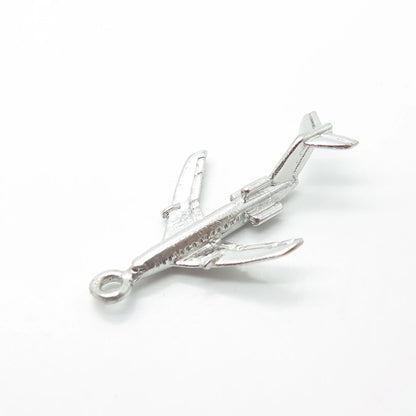 925 Sterling Silver Vintage Airplane 3D Charm Pendant
