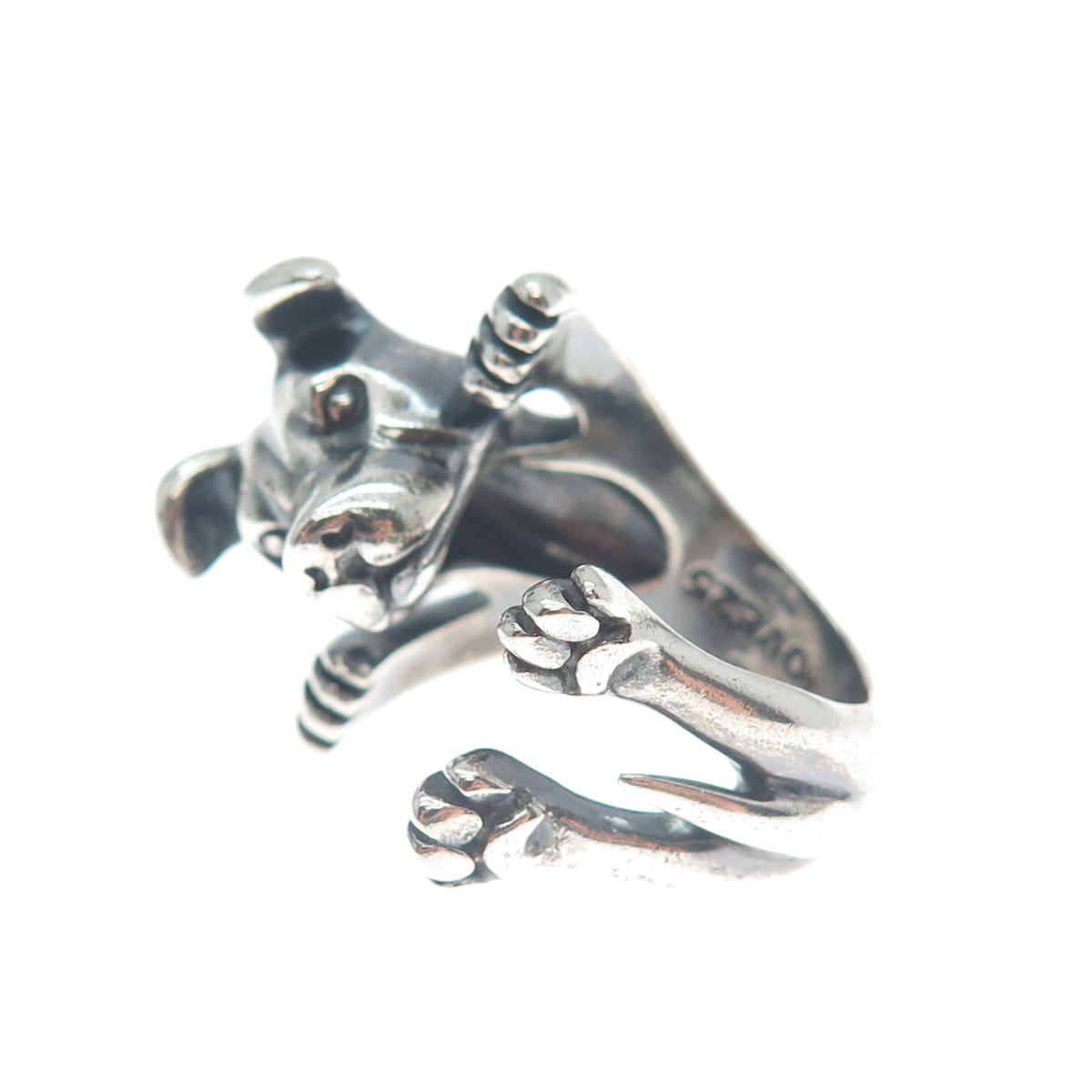 NOVE25 Sterling Silver Vintage Jack Russell Terrier Adjustable Hug Ring Size 6