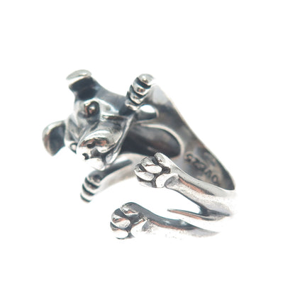 NOVE25 Sterling Silver Vintage Jack Russell Terrier Adjustable Hug Ring Size 6