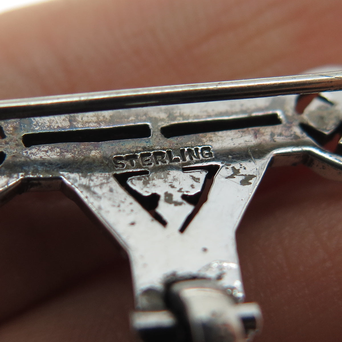 Ahrens Lucerne Sterling Antique Sapphire Marcasite Watch Pin (missing 2 stones)