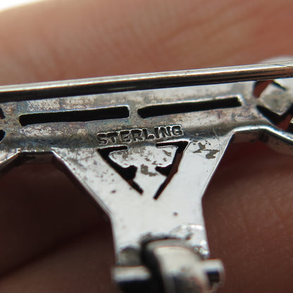 Ahrens Lucerne Sterling Antique Sapphire Marcasite Watch Pin (missing 2 stones)