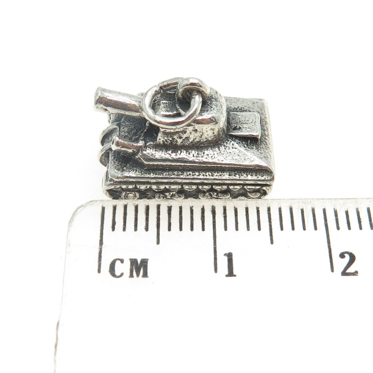 925 Sterling Silver Antique Art Deco Military Tank Minimalist 3D Charm Pendant