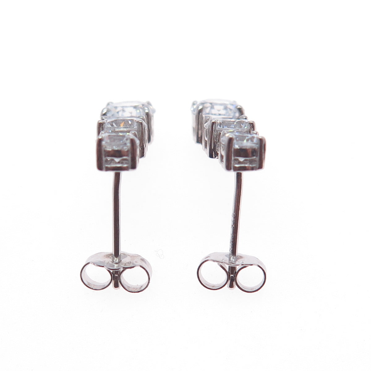 925 Sterling Silver Graduated Round-Cut C Z Drop Earrings