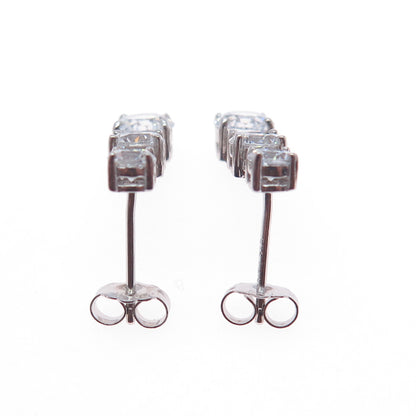 925 Sterling Silver Graduated Round-Cut C Z Drop Earrings