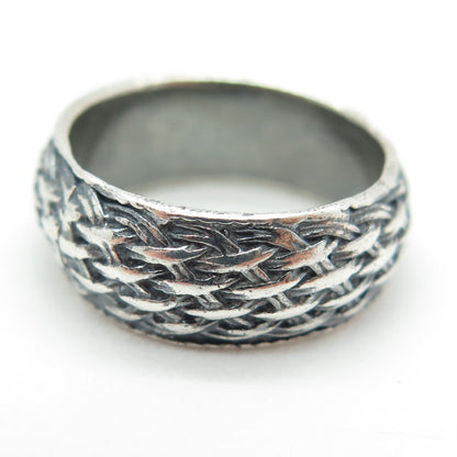 925 Sterling Silver Vintage Wicker Band Ring Size 6.25