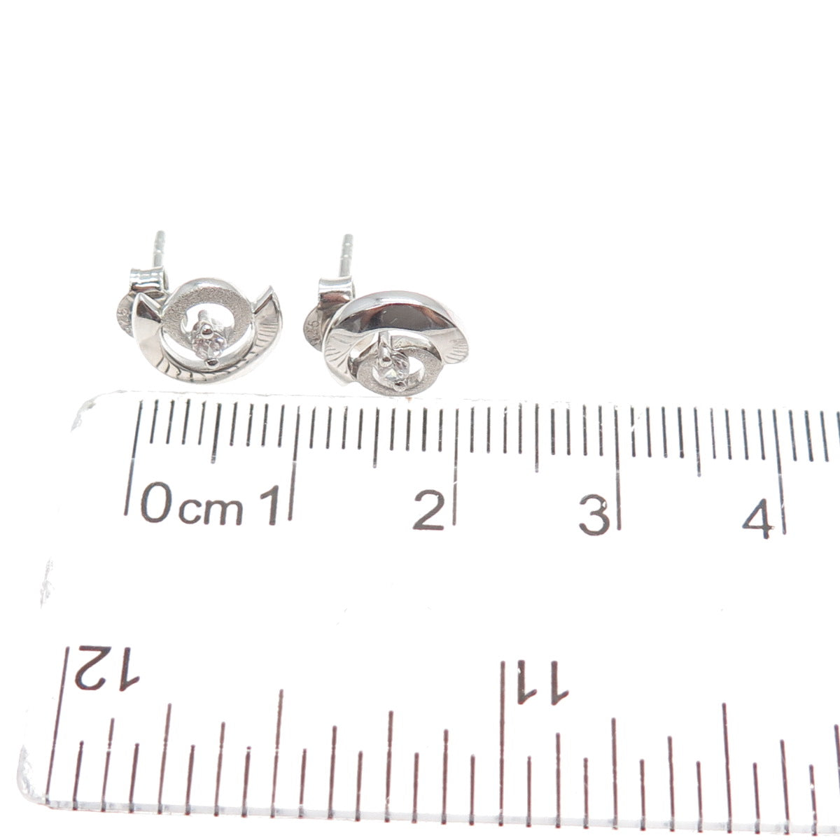 925 Sterling Silver Round-Cut C Z Modernist Crescent Moon Stud Earrings