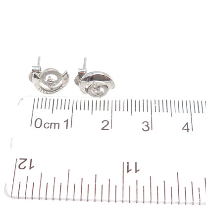 925 Sterling Silver Round-Cut C Z Modernist Crescent Moon Stud Earrings