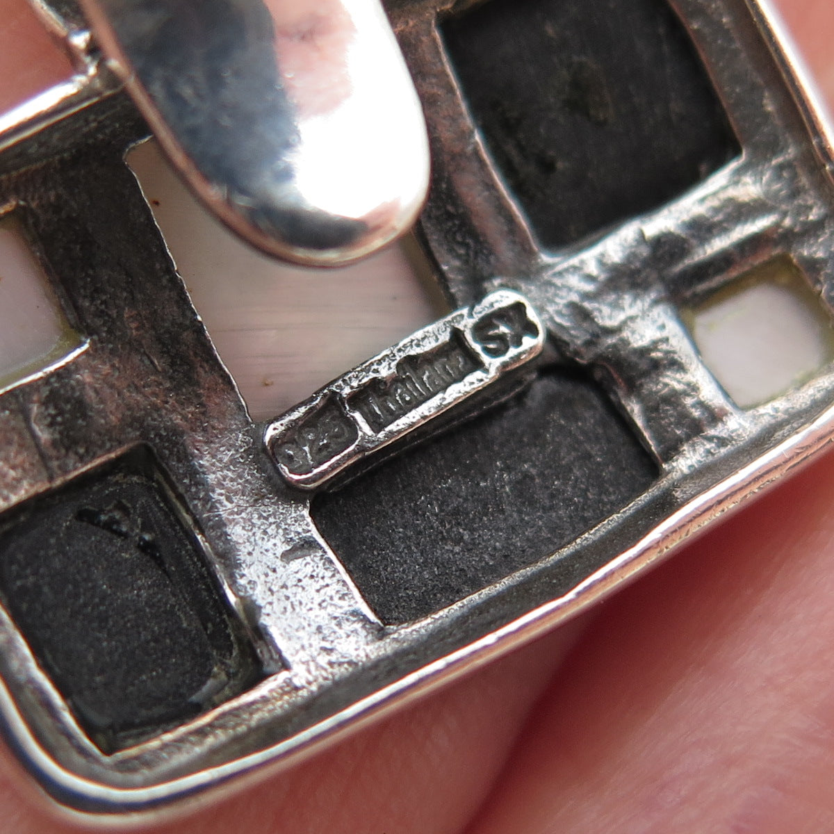 SX Sally C 925 Sterling Silver Vintage Real Black Onyx & MOP Charm Pendant