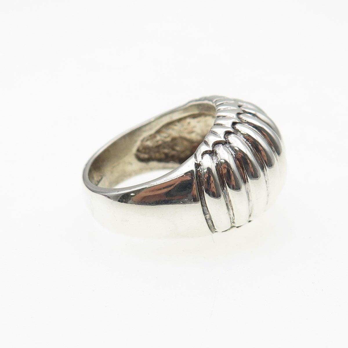925 Sterling Silver Vintage Modernist Ribbed Dome Ring Size 7.25