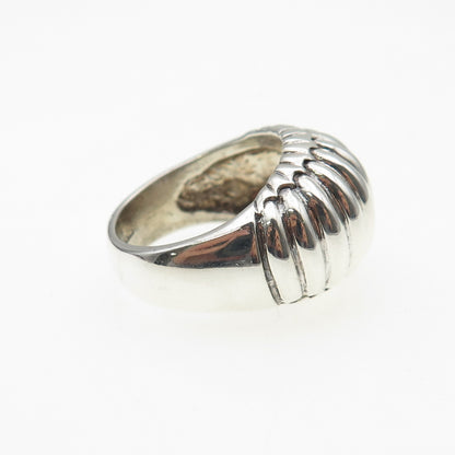 925 Sterling Silver Vintage Modernist Ribbed Dome Ring Size 7.25