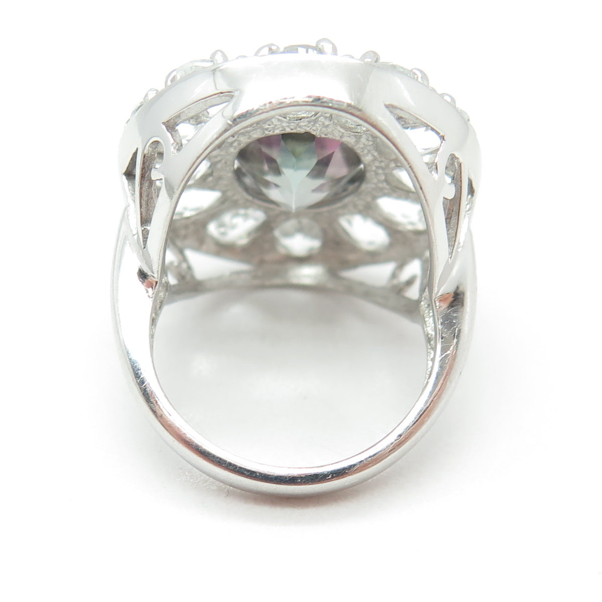 925 Sterling Silver Real Oval-Cut Mystic & White Topaz Ring Size 6.25