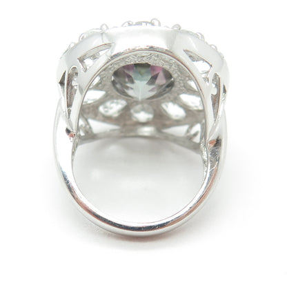 925 Sterling Silver Real Oval-Cut Mystic & White Topaz Ring Size 6.25