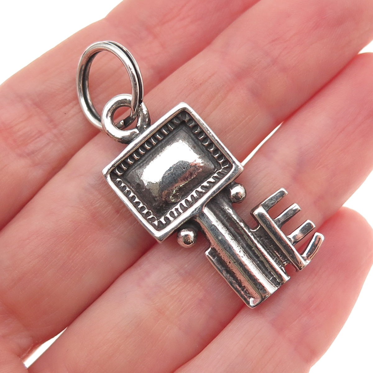 925 Sterling Silver Antique Art Deco Key Oxidized Charm Pendant