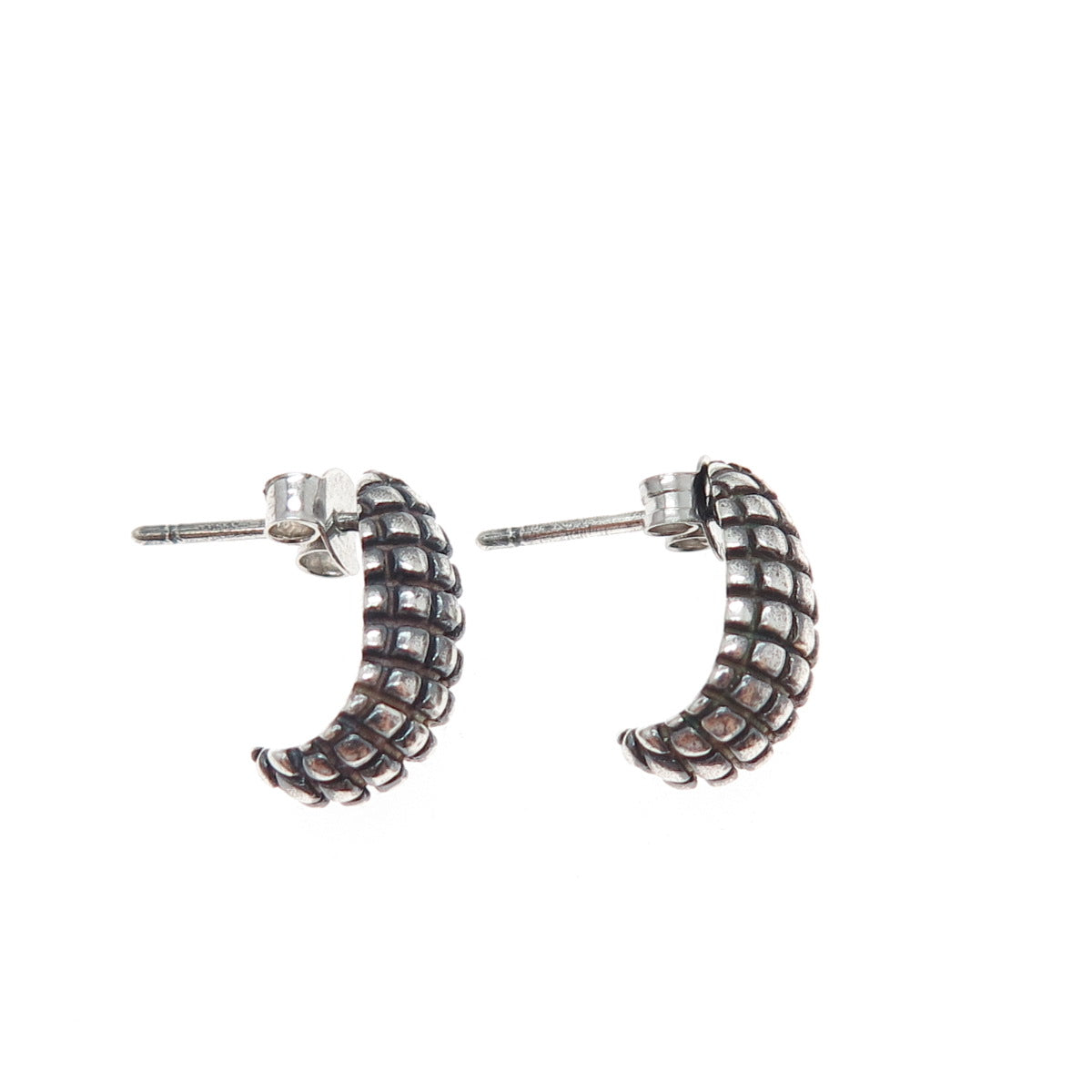 SLV SADYE L VASSIL Sterling Silver Vintage Dragon Skin Oxidized Hoop Earrings