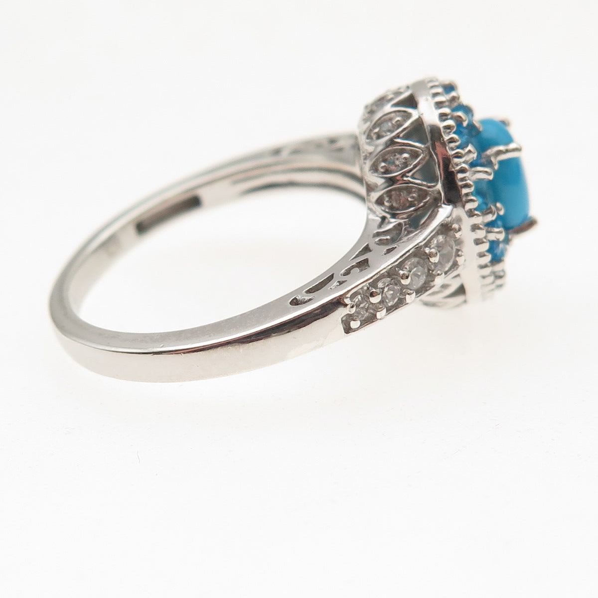 Chuck Clemency 925 Sterling Real Turquoise Apatite & White Topaz Ring Size 8