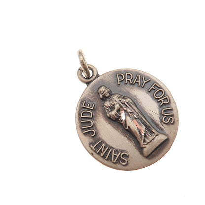 925 Sterling Silver Vintage Saint Jude Thaddeus Oxidized Charm Pendant