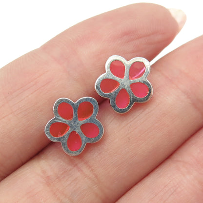 925 Sterling Silver Pink Glass Floral Stud Earrings