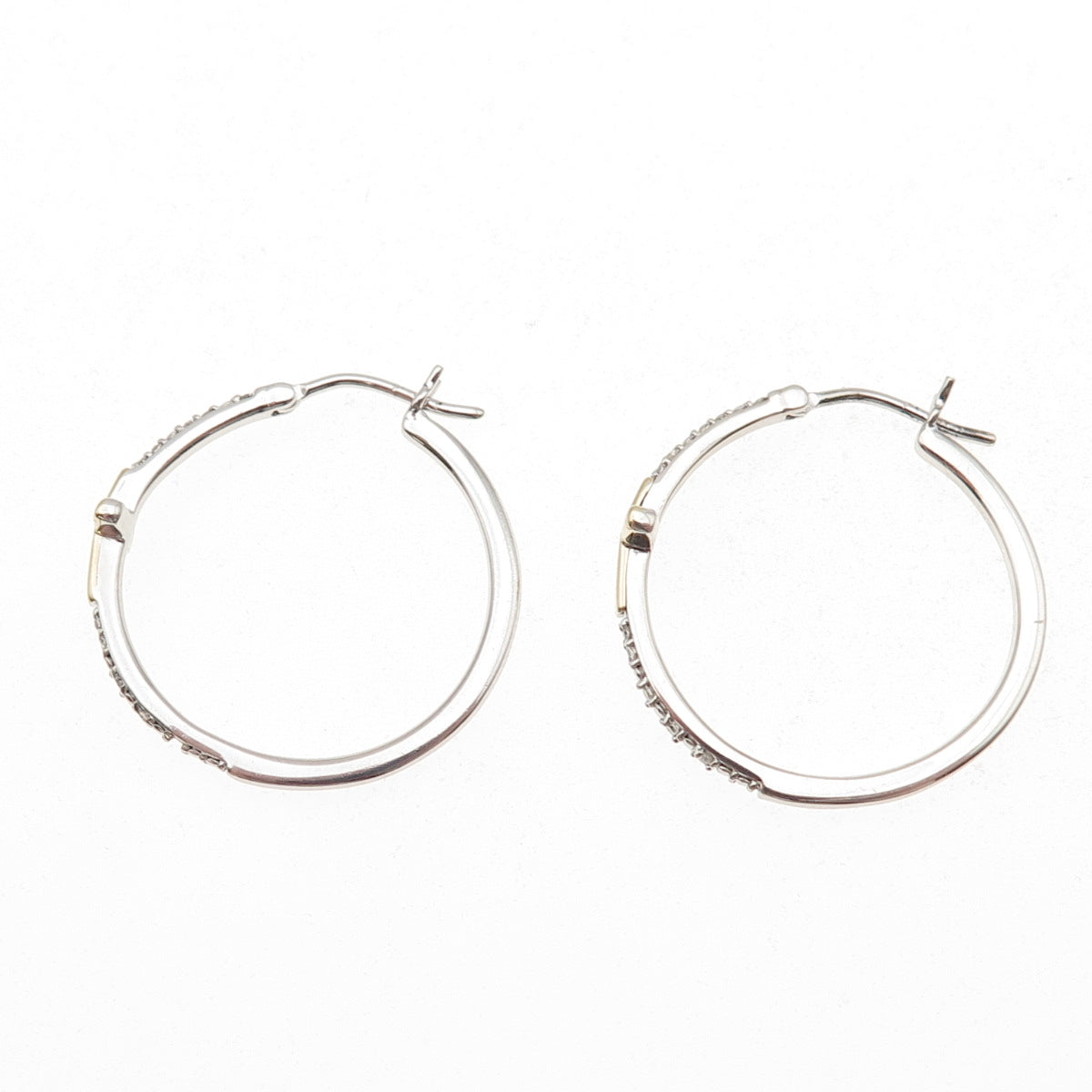 Sun 925 Sterling Silver 10K Gold Real Round-Cut Diamond Cross Hoop Earrings