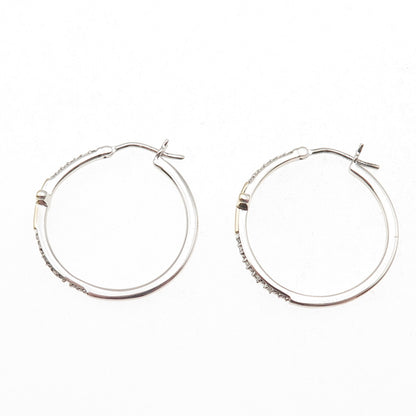Sun 925 Sterling Silver 10K Gold Real Round-Cut Diamond Cross Hoop Earrings