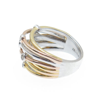 925 Sterling Silver 3-Tone Round-Cut C Z Station Crisscross Ring Size 7.25