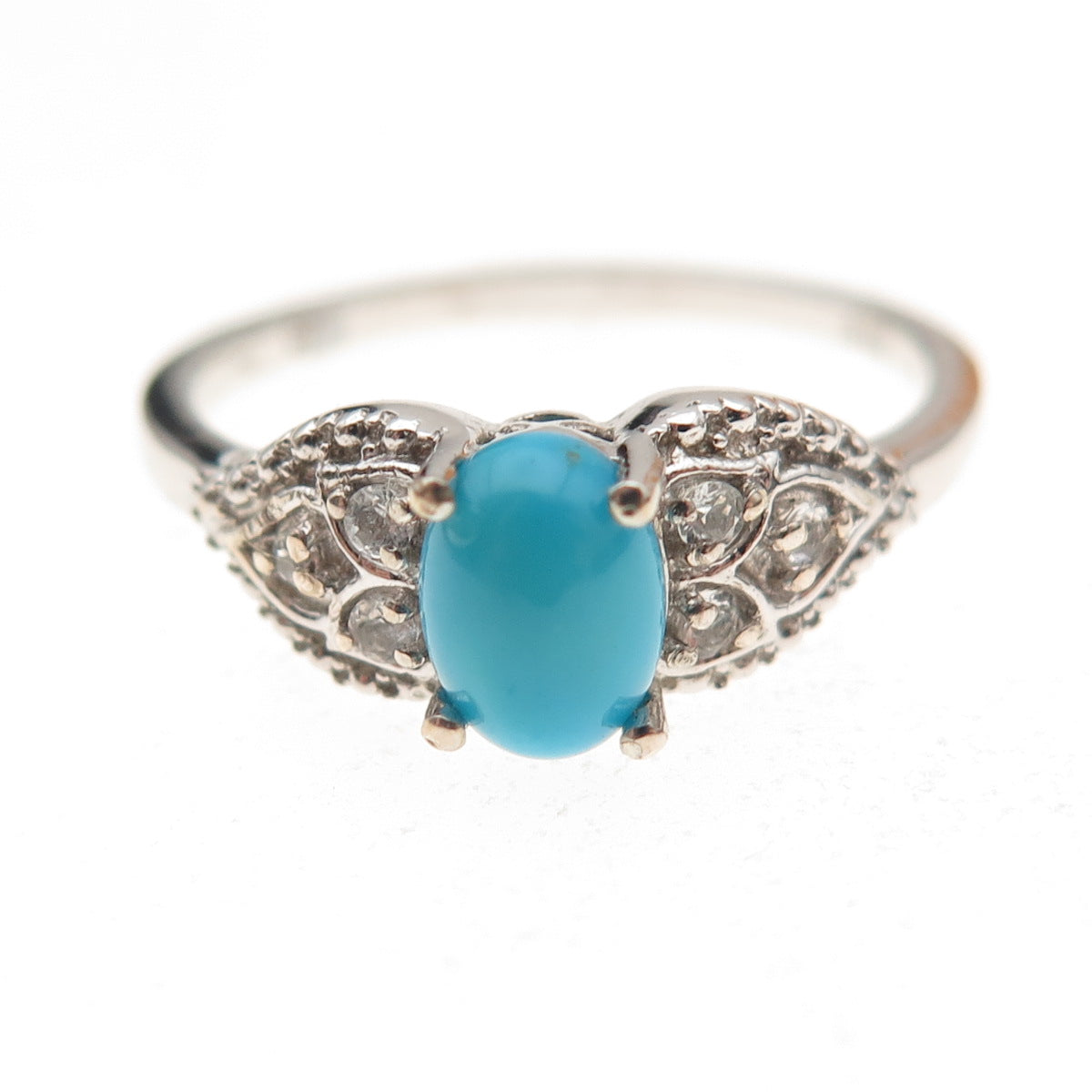 Chuck Clemency 925 Sterling Silver Real Turquoise & White Topaz Ring Size 8.25