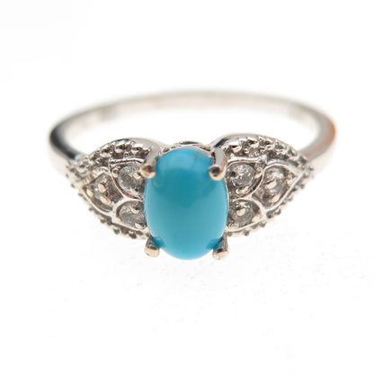 Chuck Clemency 925 Sterling Silver Real Turquoise & White Topaz Ring Size 8.25