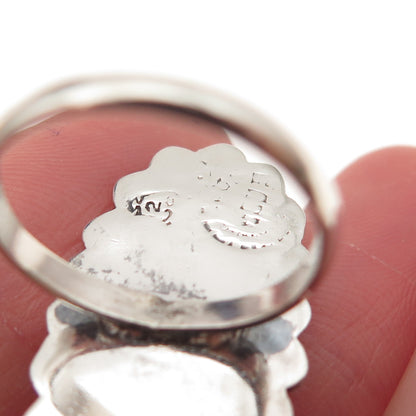 925 Sterling Silver Vintage Mexico Real Abalone Shell Oxidized Ring Size 4.75