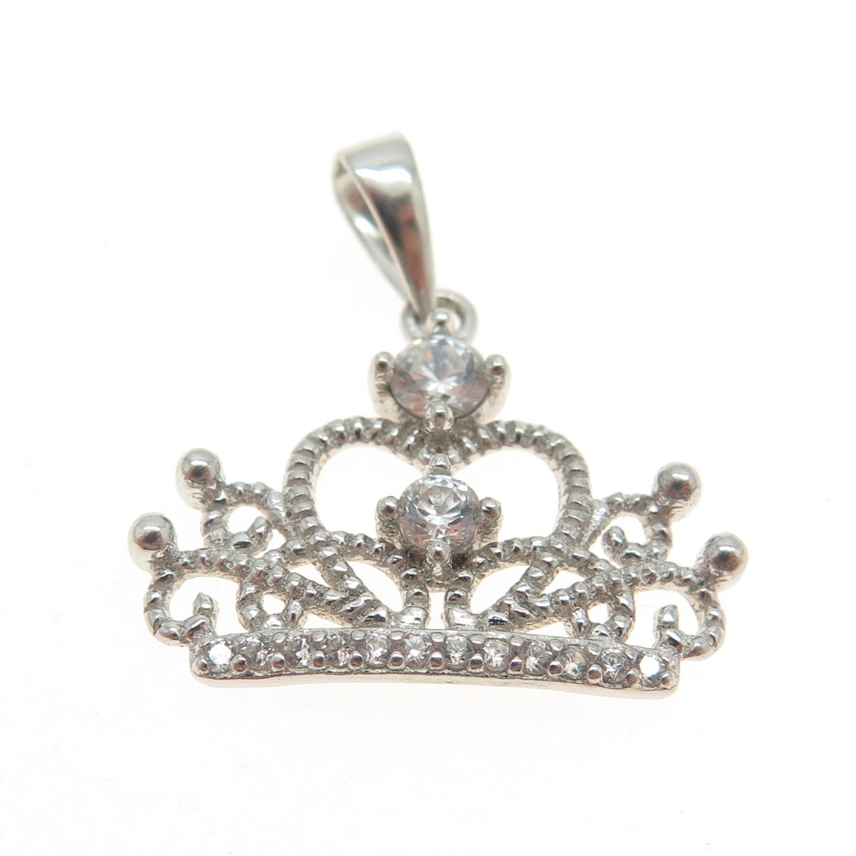 925 Sterling Silver Round-Cut C Z Crown Charm Pendant